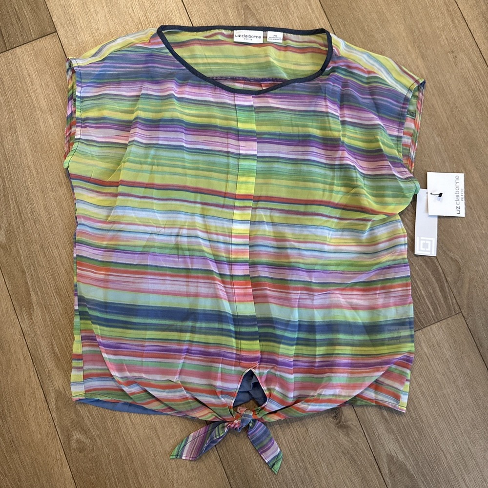 Women's Liz Claiborne Multicolored Sleeveless Blouse Tank Sheer Colorful PS NWT